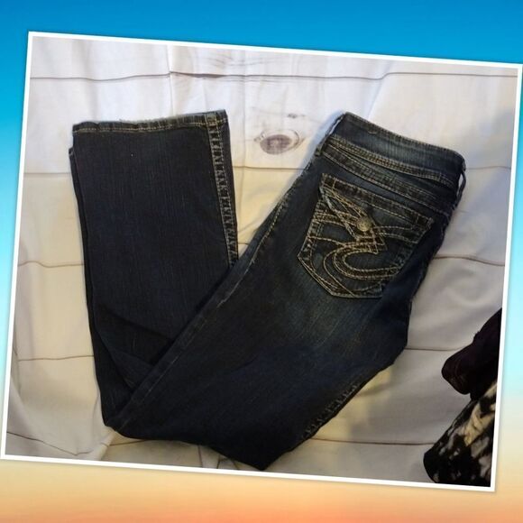 Silver Women's Suki Surplus Flap Pockets Boot Cut Stretch Size W28 L30 - Picture 1 of 7